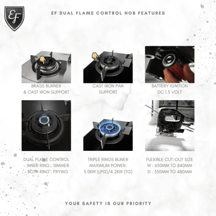 30cm 2 Burner Black Glass Domino Gas Hob