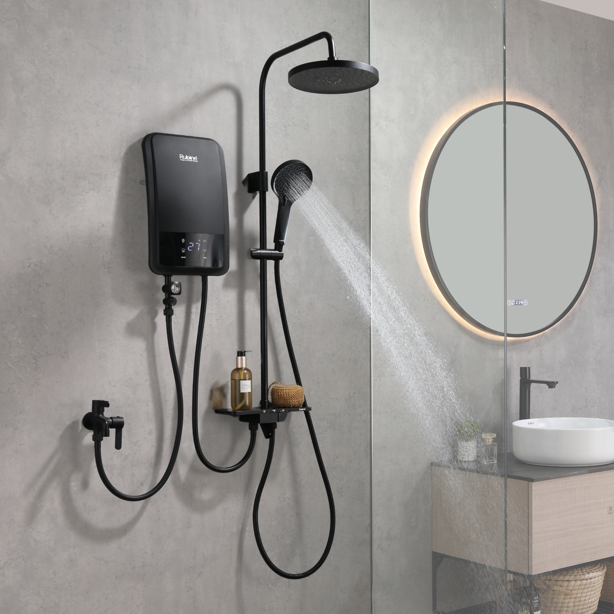 ET-123 Instant Water Heater with Rainshower Shower Set | ET-123-MS, ET-123-MB, ET-123-GM