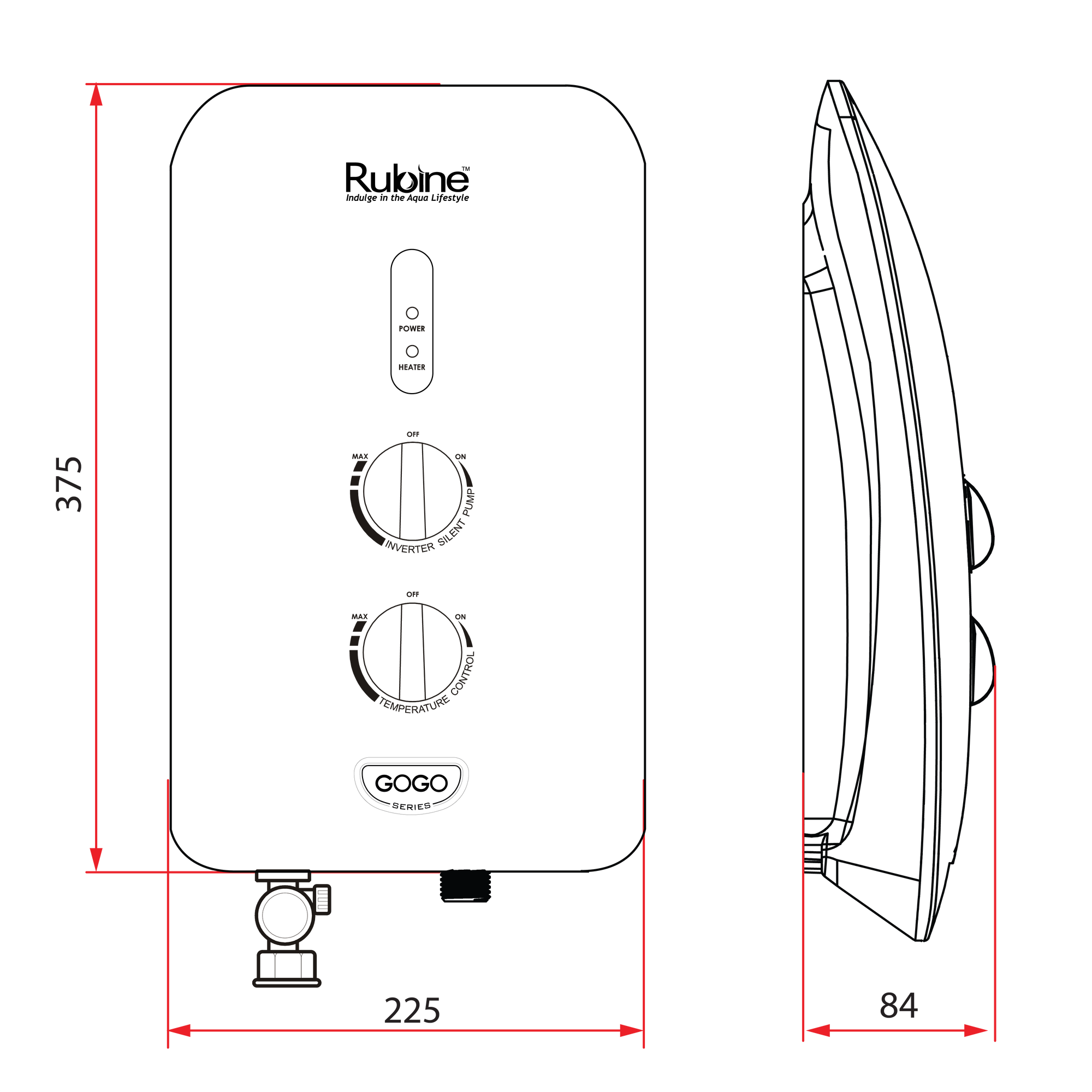 GOGO 933 Electric DC Pump Instant Water Heater | RWH 933P (White or Black)