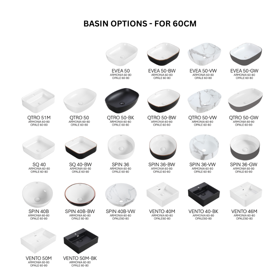 60cm Press-To-Open Vanity Cabinet + Countertop Basin | RBF-2064-VW/GM/TO