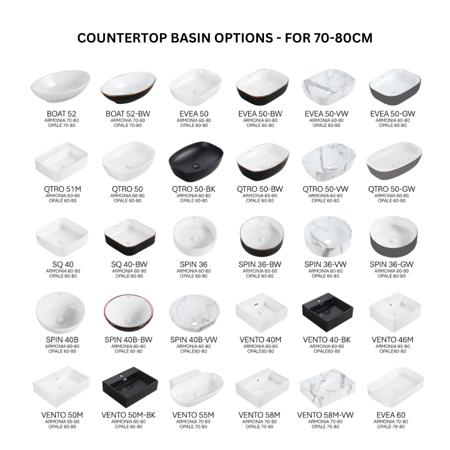 70cm Press-To-Open Vanity Cabinet + Countertop Basin | RBF-2074-VW/GM/TO