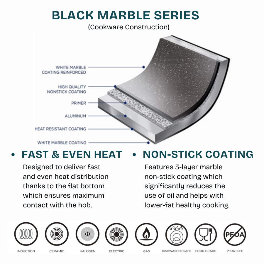 Marble Black Aluminium Crepe Pan with Wooden Handle