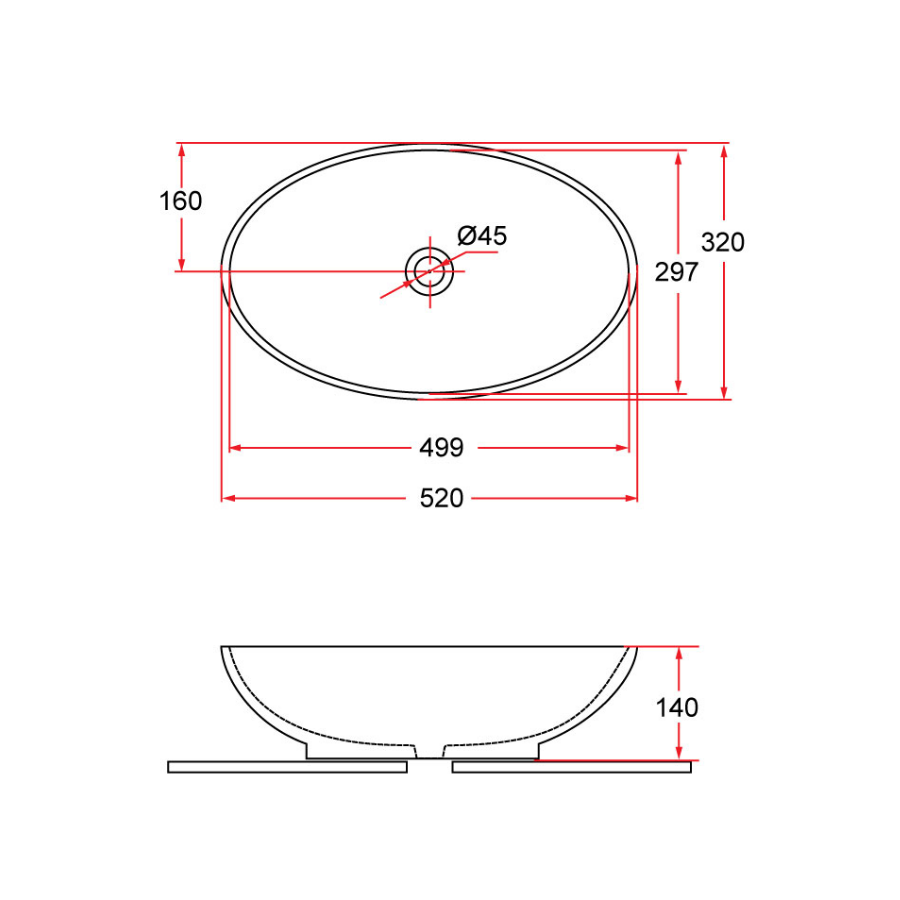 Countertop Oval Ceramic Basin | BOAT 52-BW