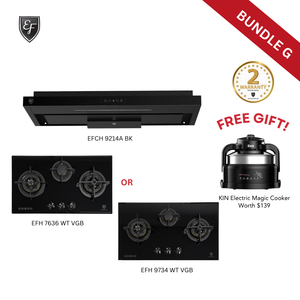 [Bundle G] 90cm Semi Integrated Hood + 78cm or 86cm Gas Hob| EFCH 9214A BK + EFH 7636 WT VGB or EFH 9734 WT VGB