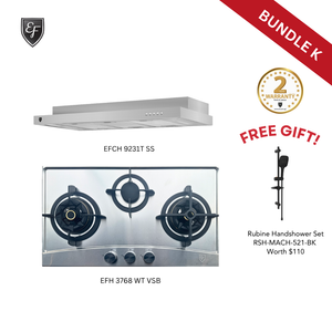 [Bundle K] 90cm Conventional Hood + 76cm 3 Burners Stainless Steel Gas Hob | EFCH 92131T +EFH 3768 WT VSB