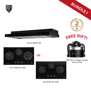 [Bundle I] 90cm Semi Integrated Hood + 78cm or 86cm Gas Hob| EFCH 9234T BK + EFH 7636 WT VGB or EFH 9734 WT VGB