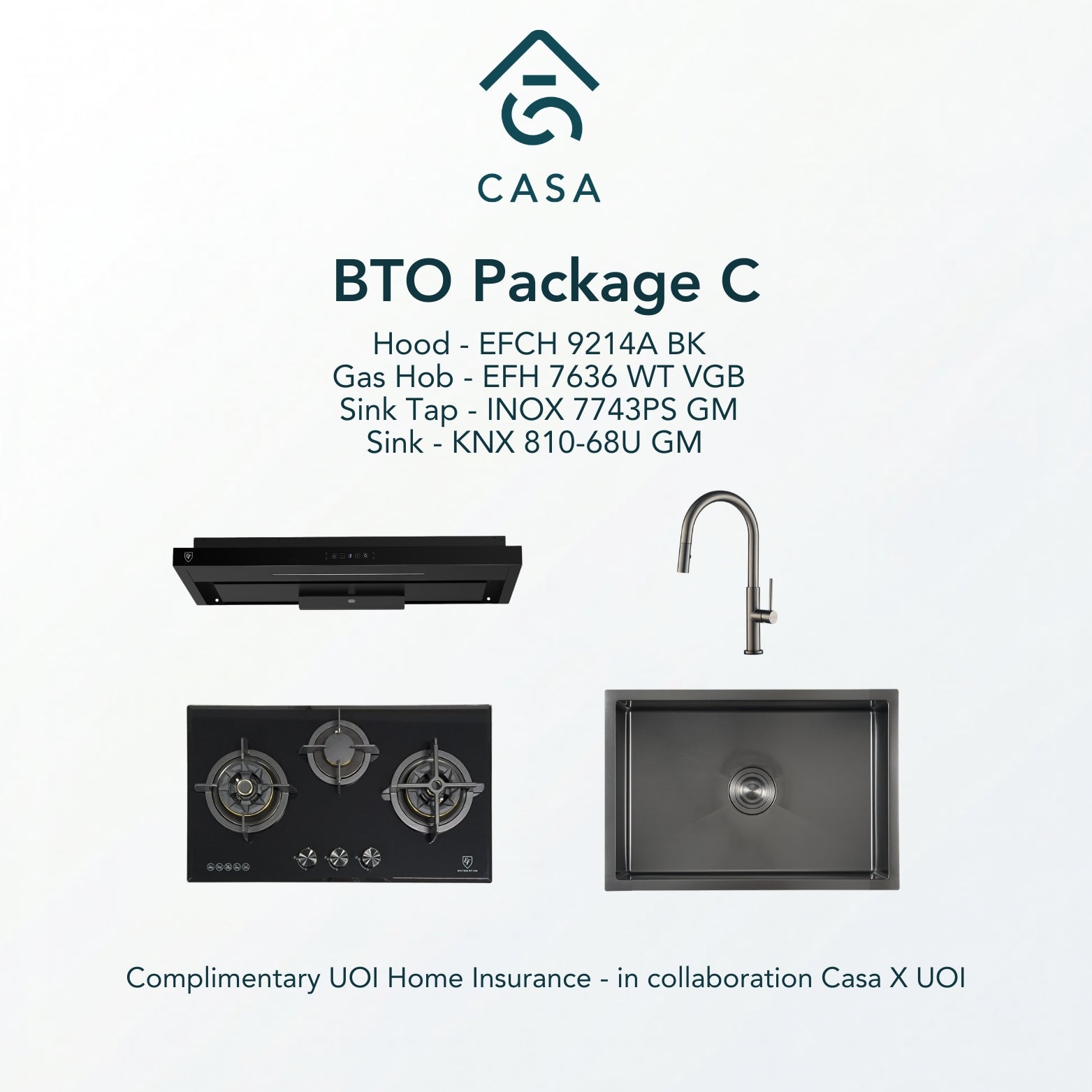 Casa x UOI BTO Package C (EFH 7636 WT VGB + EFCH 9214A BK + INOX 7743PS GM + KNX 810-68U GM)