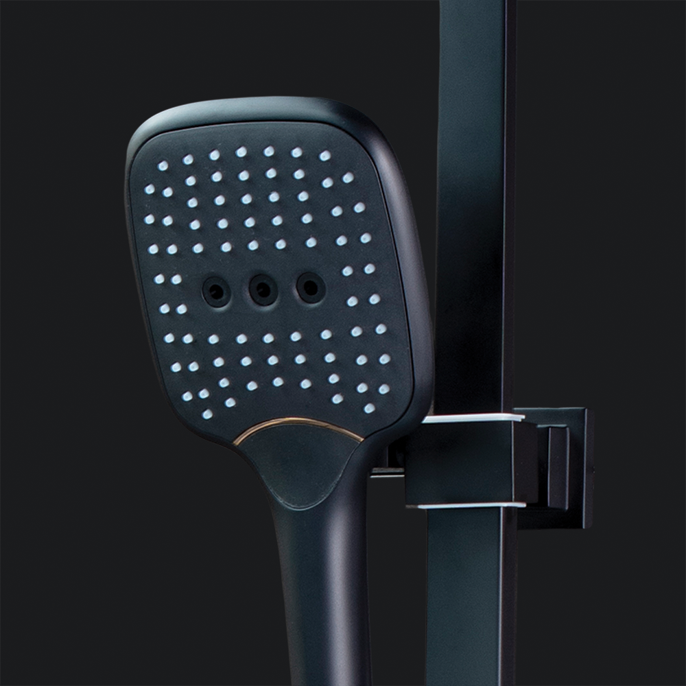 Pushstop Square Rainshower Column With Mixer (Matte Black) | RSC-PUSHSTOP-S81-BK