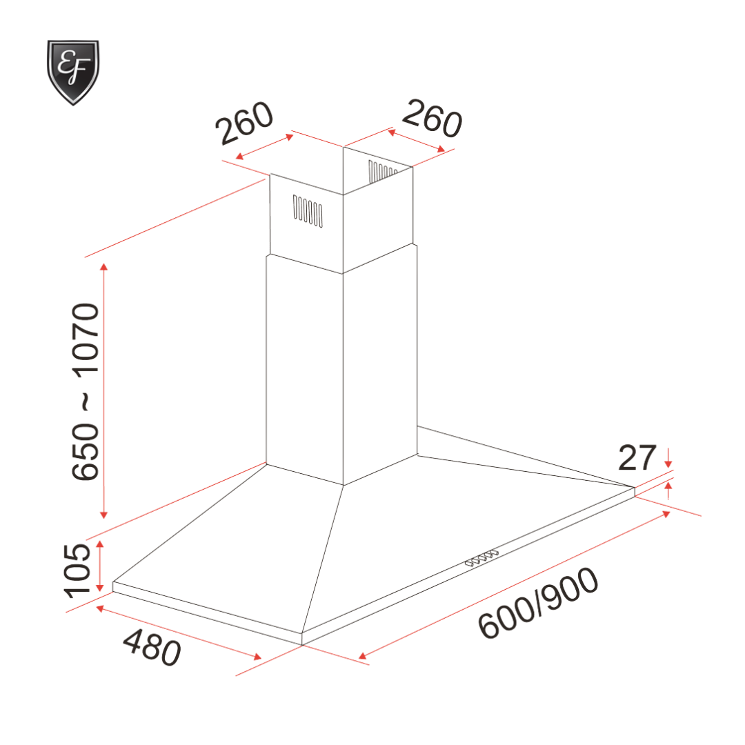 Wall Mount Chimney Hood 60cm/90cm | CK-MIA