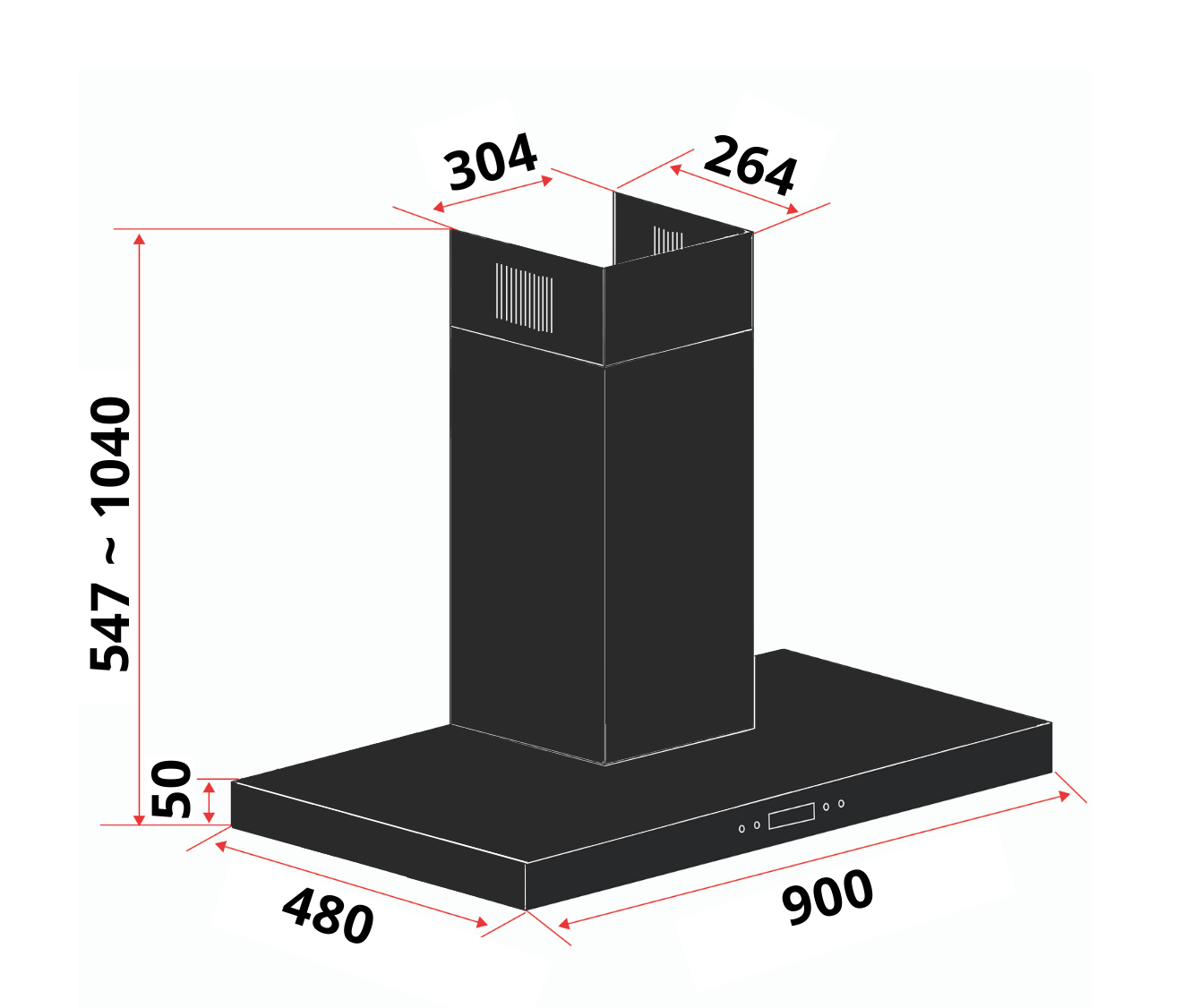 Wall Mount Chimney Hood 90cm | CK FINO PLUS BK