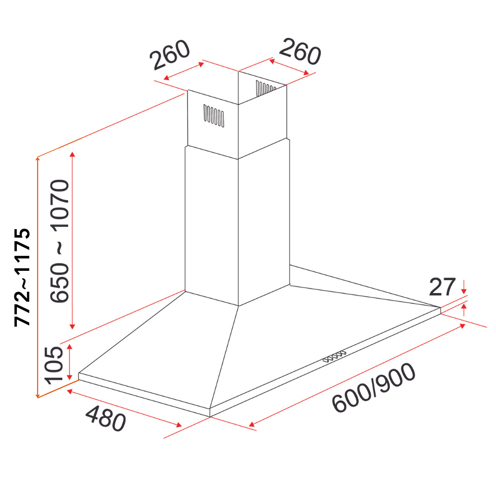 Wall Mount Chimney Hood 60cm | CK MIA 60