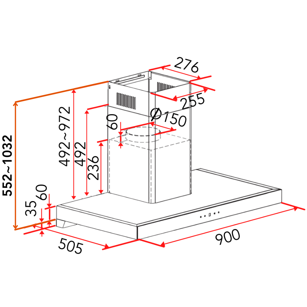 Wall Mount Chimney Hood 90cm | CK VISTA