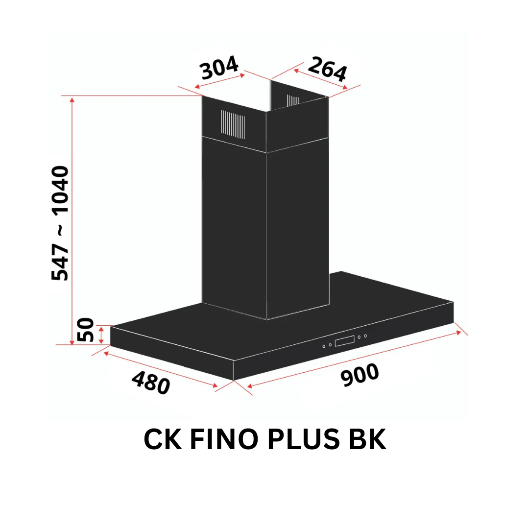 [Bundle F] 90cm Wall Mount Chimney Hood + 78cm/88cm 3 Burners Black Glass Gas Hob | CK FINO PLUS BK + EFH 7636 WT VGB or EFH 9734 WT VGB