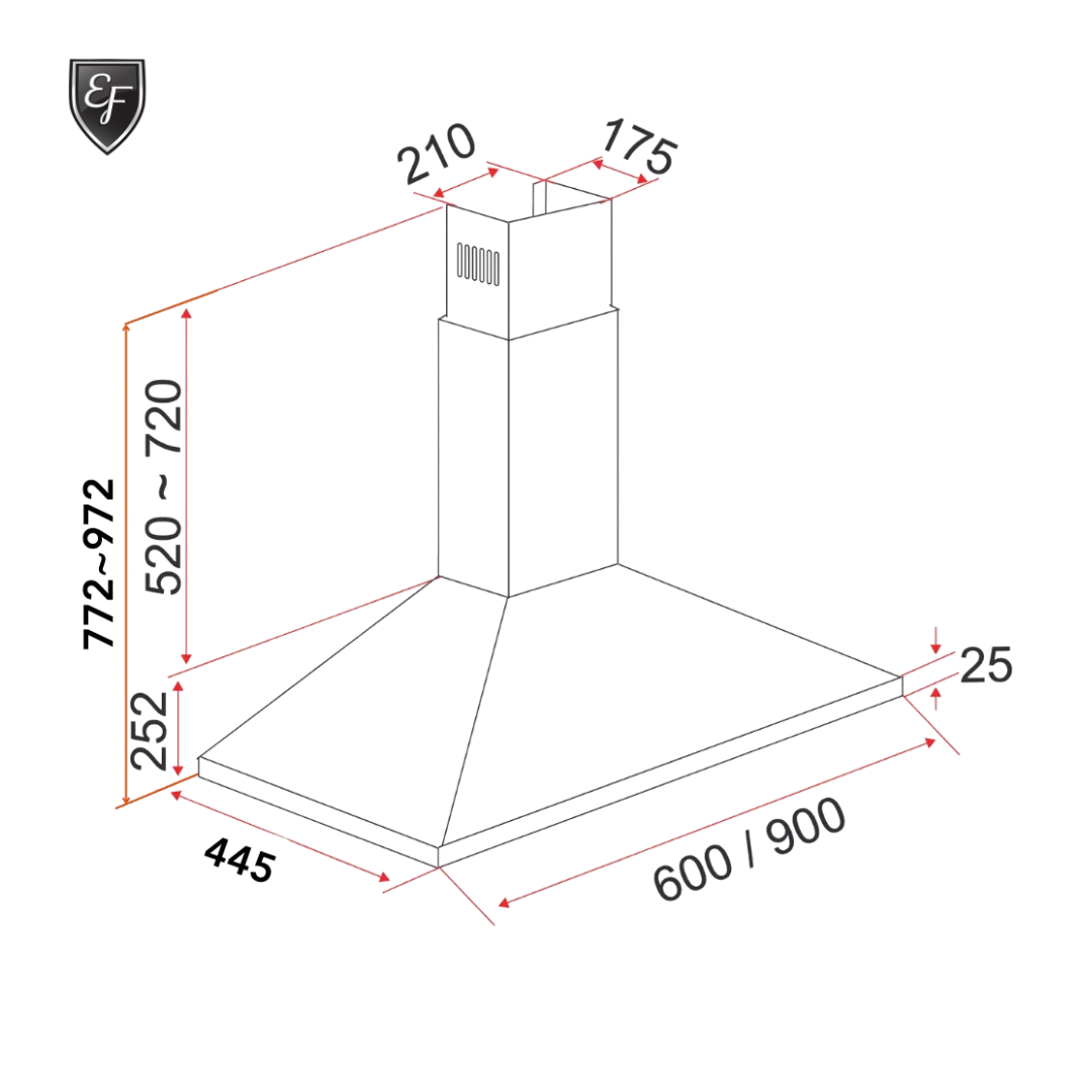 Wall Mount Chimney Hood 60cm/90cm | CK PREMIO