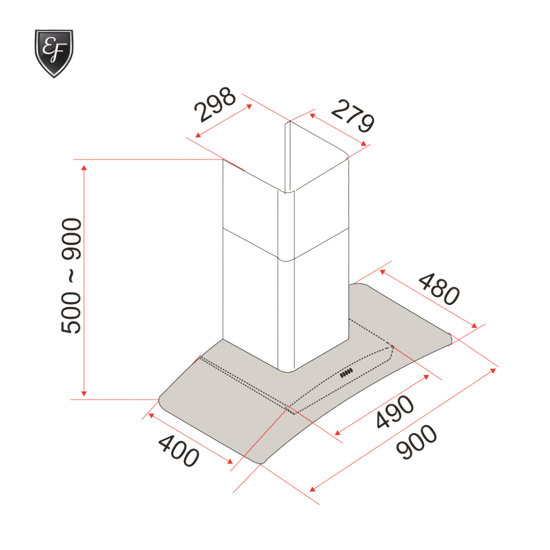 Chimney Hood 90cm | CK-VETRO PLUS