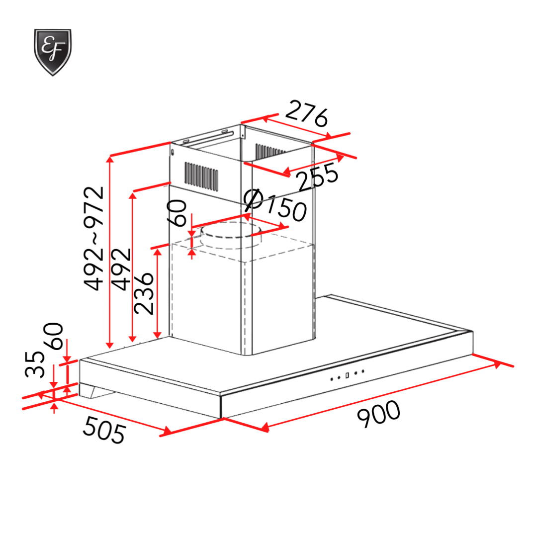 Wall Mount Chimney Hood 90cm | CK VISTA