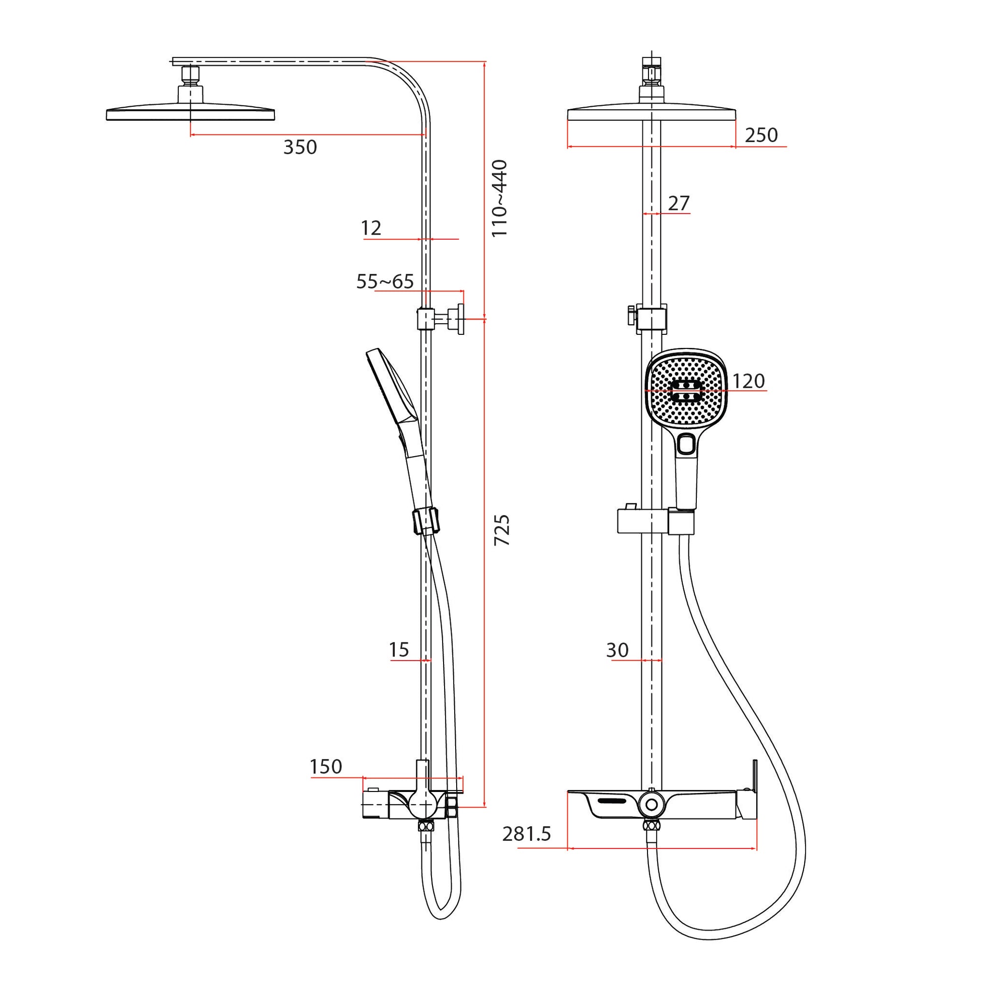 Deckos Square Rainshower Column With Mixer Shelf