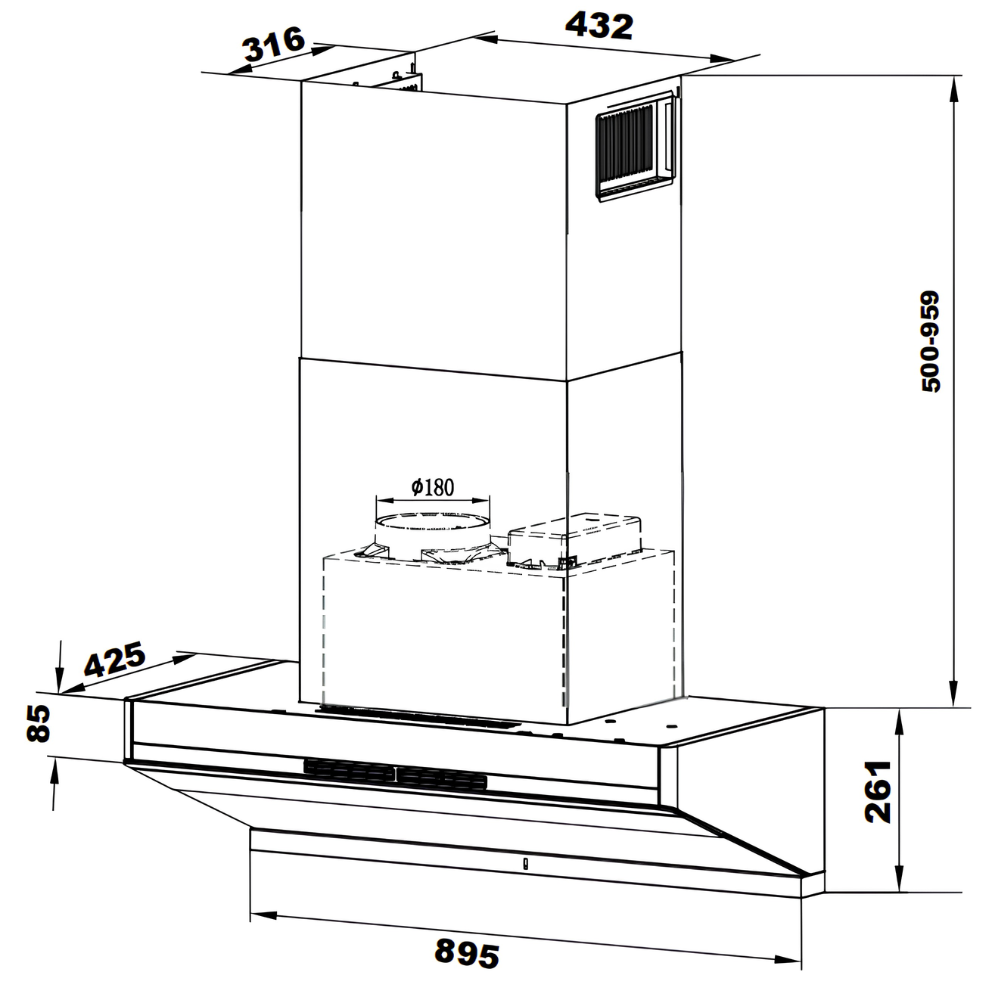 90CM Wall Mounted Chimney Hood – CK BRIO