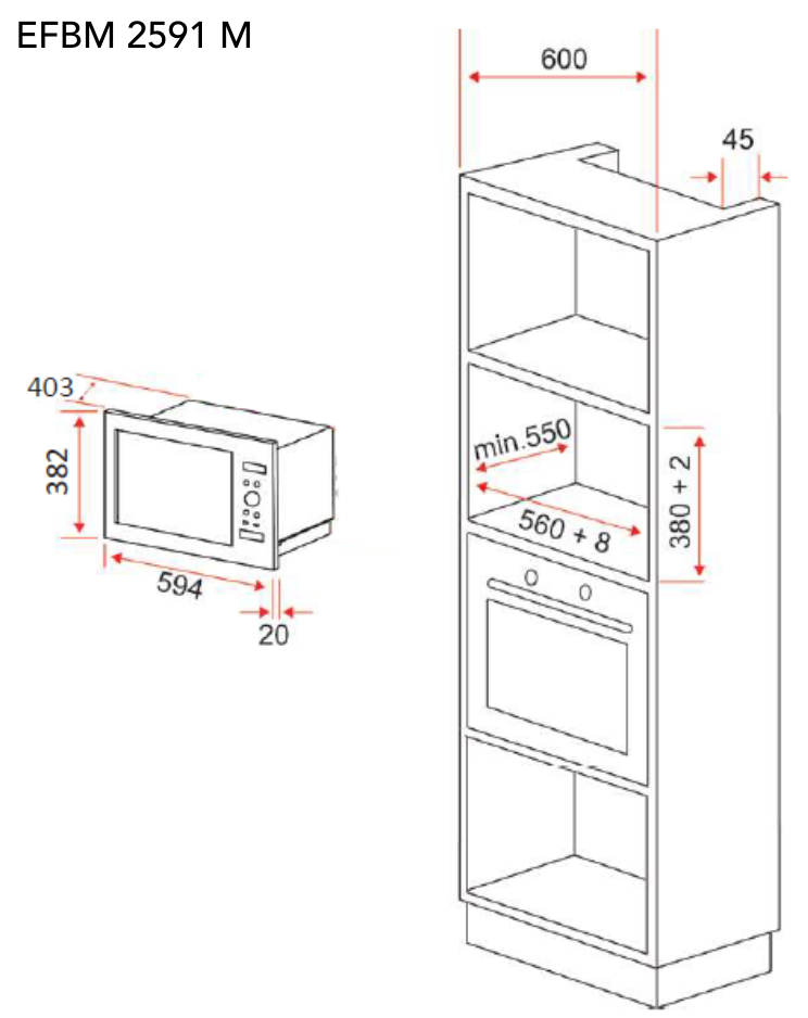 25L Built-In Microwave With Grill | EFBM 2591 M