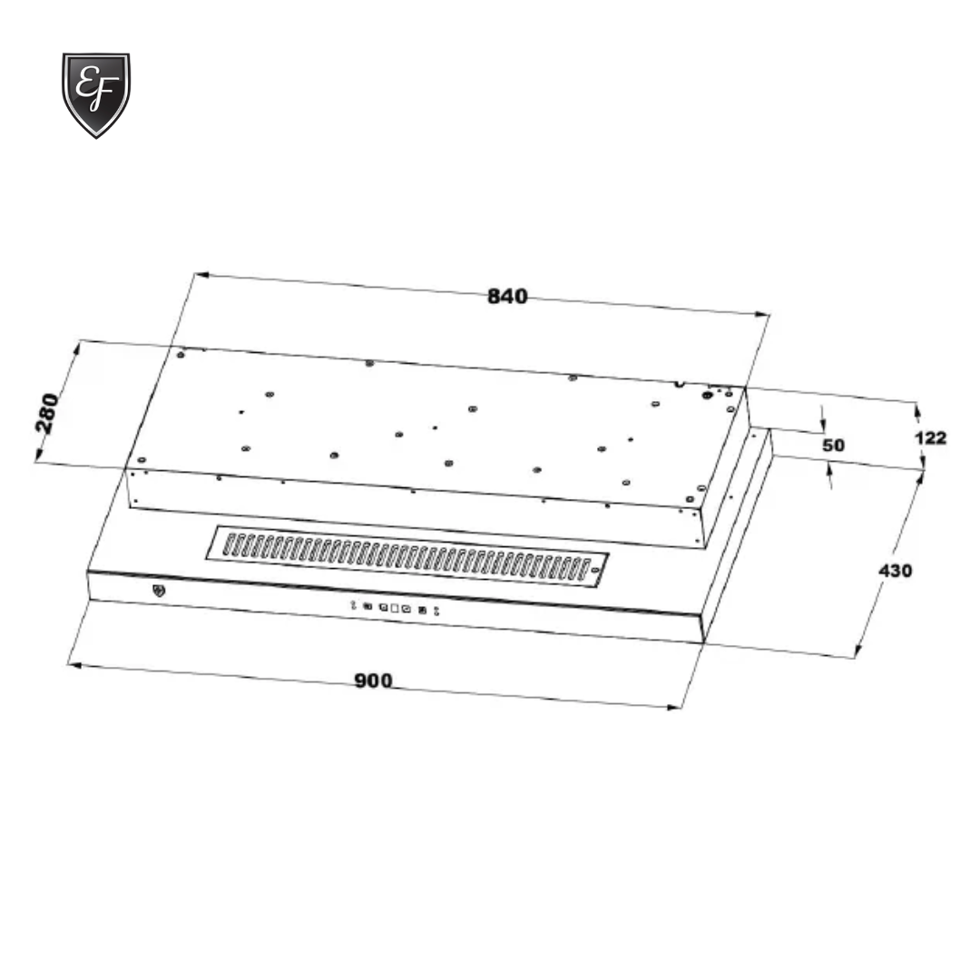 Semi Integrated Slim Hood 90cm | EFCH 9214A BK/SS