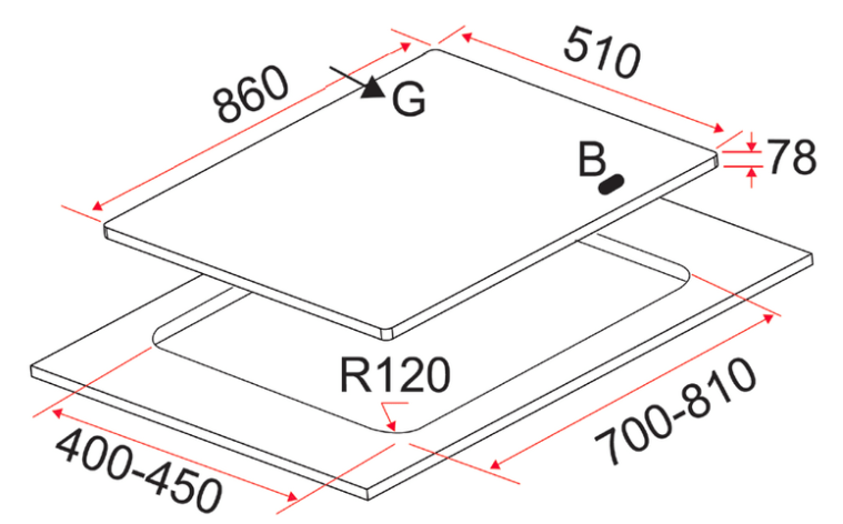 86cm 3 Brass Burners Stainless Steel Gas Hob | EFH 3976 WT VSB