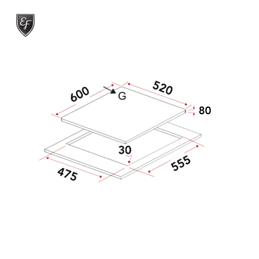 60cm 3 Burners Black Glass Gas Hob