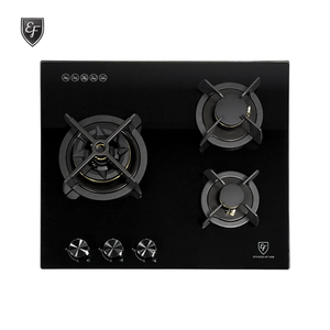 60cm 3 Burners Black Glass Gas Hob