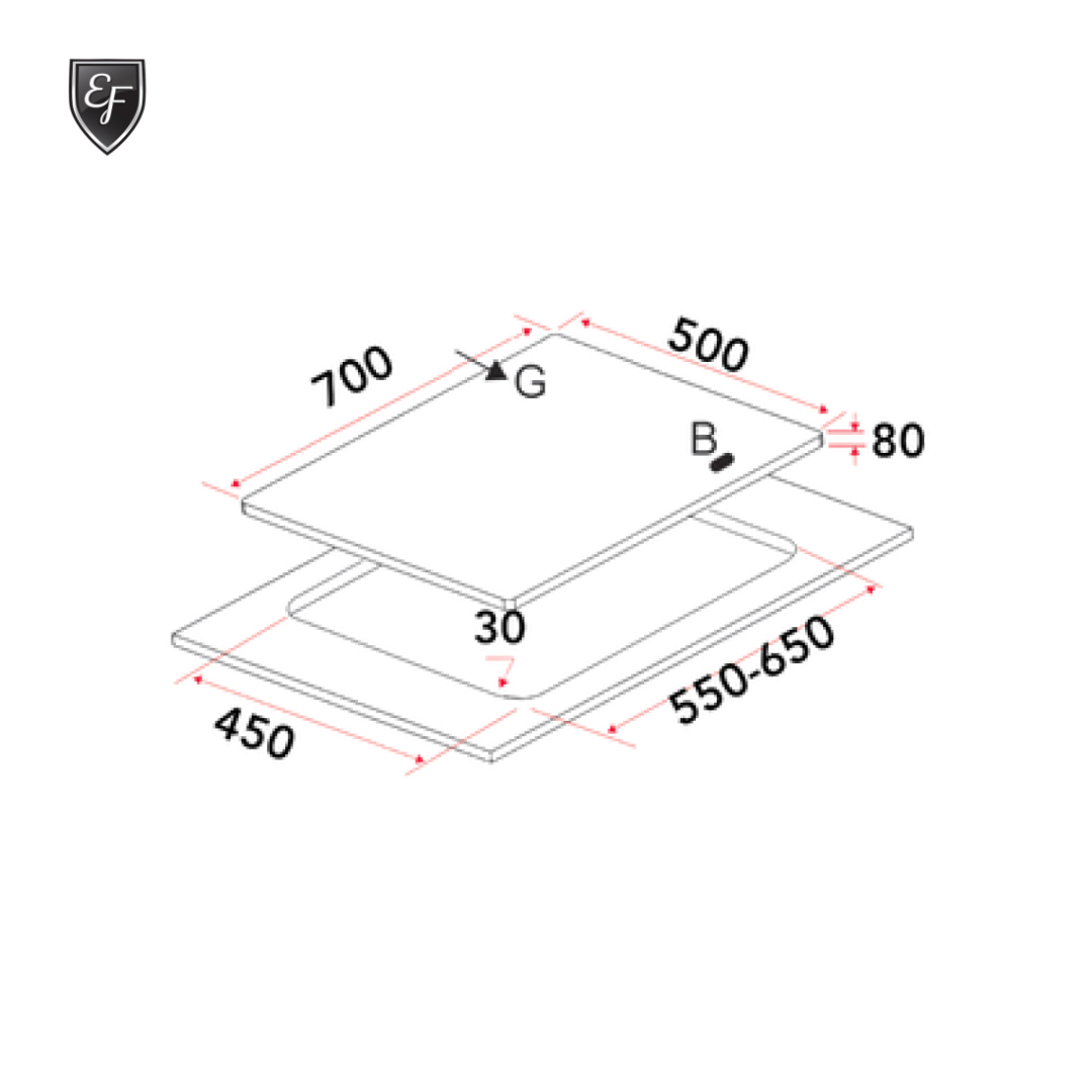 70cm 2 Burners Black Glass Gas Hob