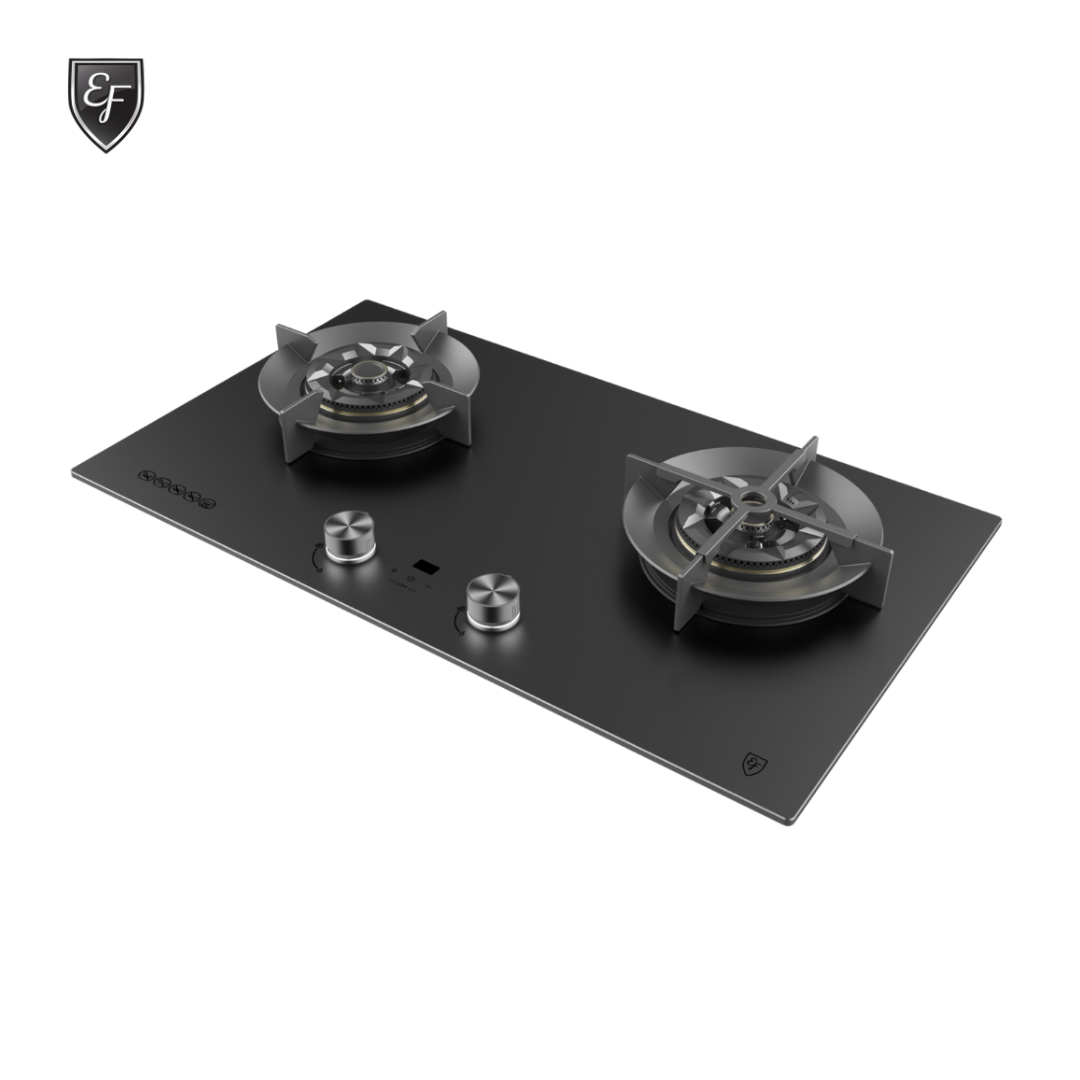 78cm 2 Burners Matte Black Glass Gas Hob with Nano Coating
