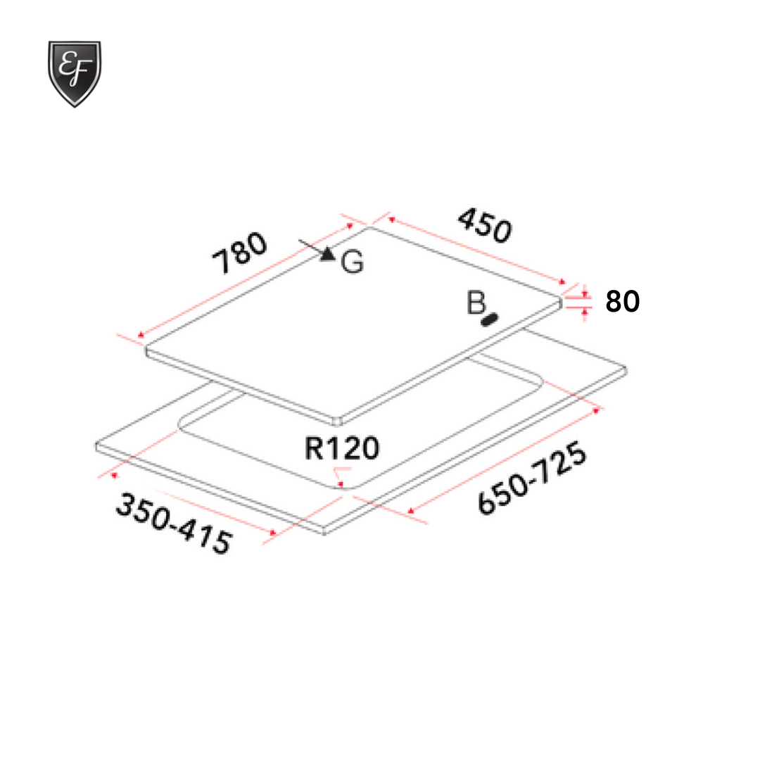 78cm 2 Burners Matte Black Glass Gas Hob with Nano Coating
