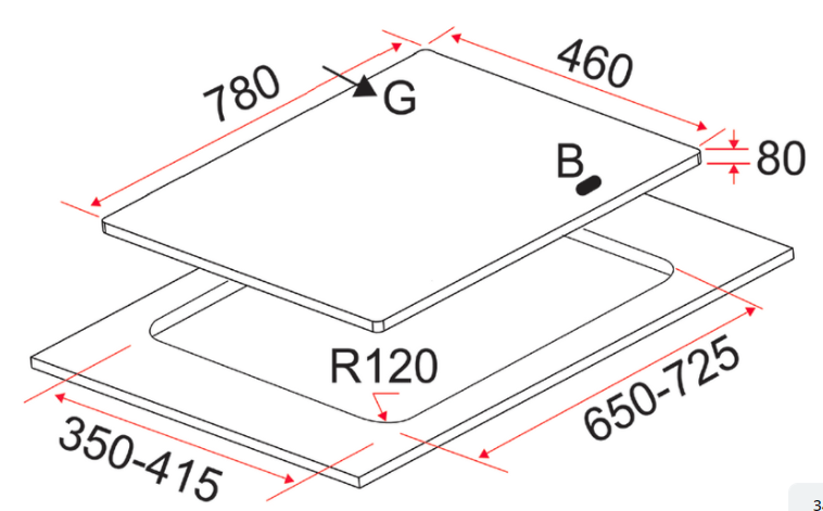 78cm 3 Burners, Black Glass Gas Hob With Flexible Cut-Out | EFH 7635 WT VGB