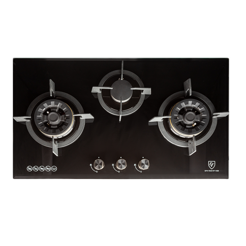 78cm 3 Burners, Black Glass Gas Hob With Flexible Cut-Out | EFH 7635 WT VGB