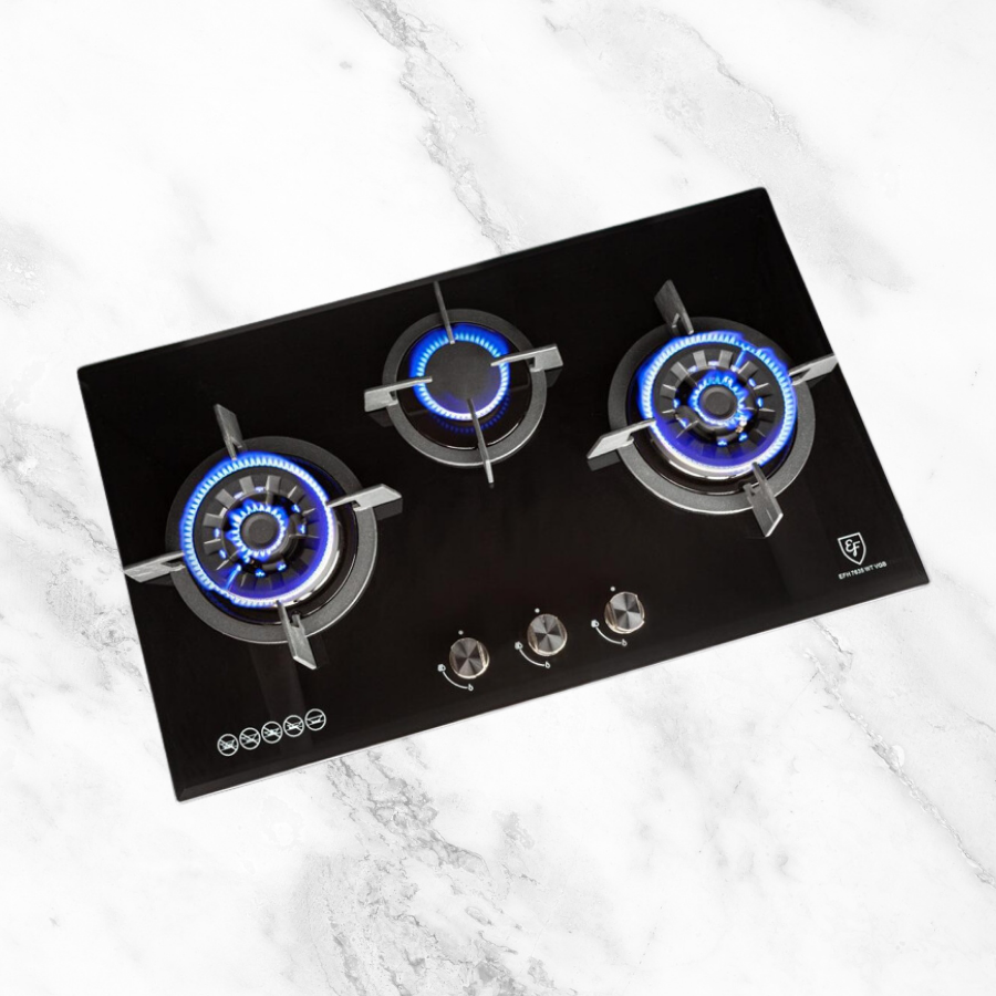 78cm 2 Burners, Black Glass Gas Hob | EFH 7626 WT VGB
