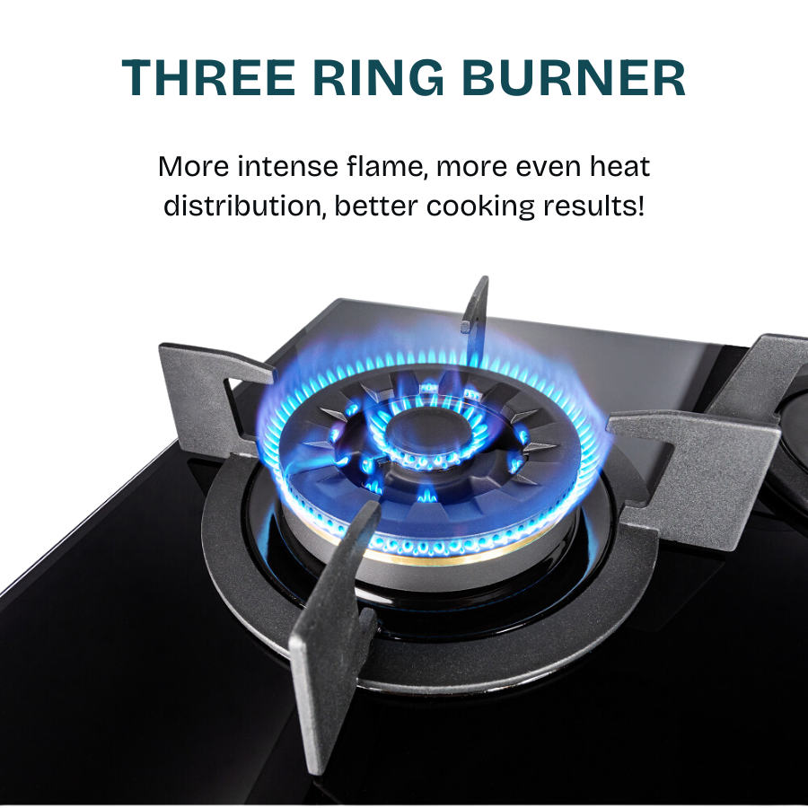 86cm 3 Burners, Black Glass Gas Hob | EFH 9730 TN VGB