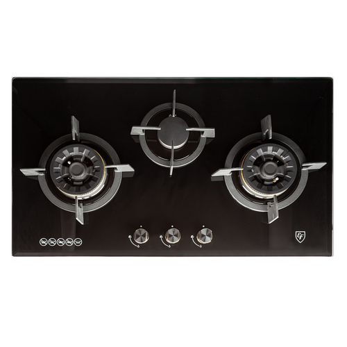 86cm 3 Burners, Black Glass Gas Hob | EFH 9733 WT VGB