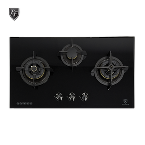 88cm 3 Burners Black Glass Gas Hob