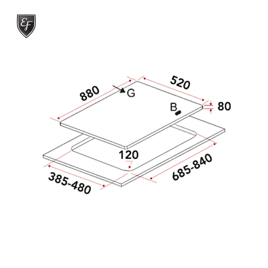 88cm 3 Burners Black Glass Gas Hob