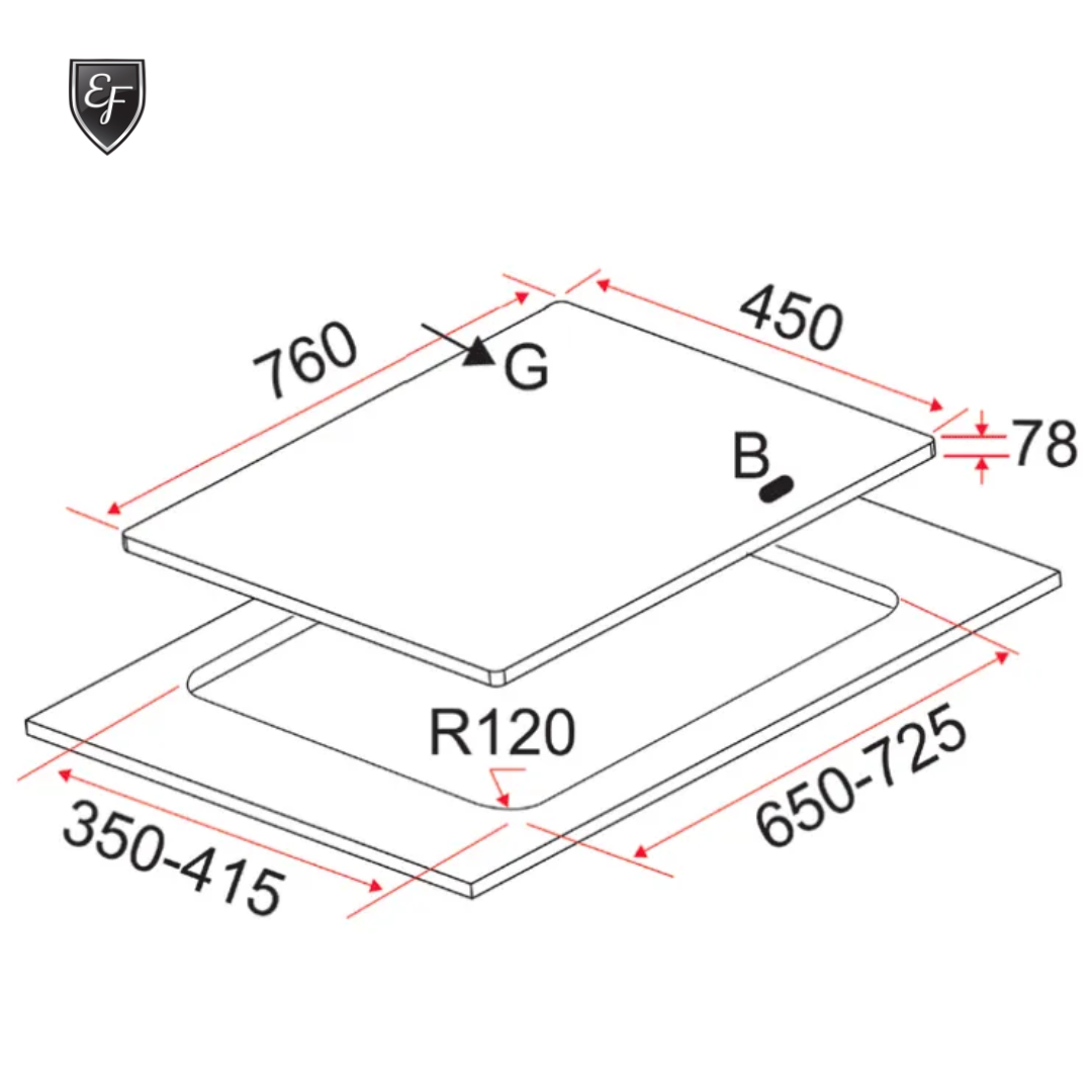 76cm 3 Brass Burners, Stainless Steel Gas Hob | EFH 3767 WT VSB