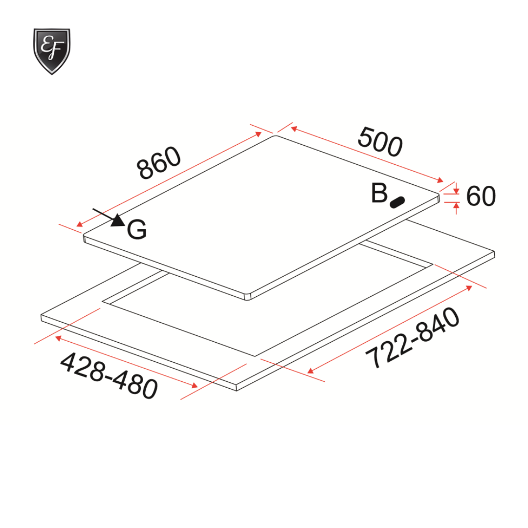 86cm 3 Burners Stainless Steel Gas Hob | EFH 3970 TN VSB