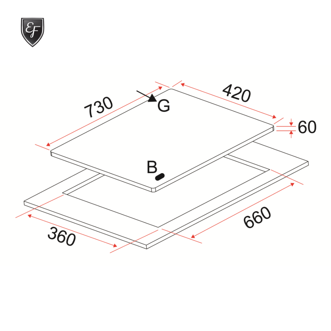 73cm 2 Burners Black Glass Gas Hob | EFH 7620 TN VGB
