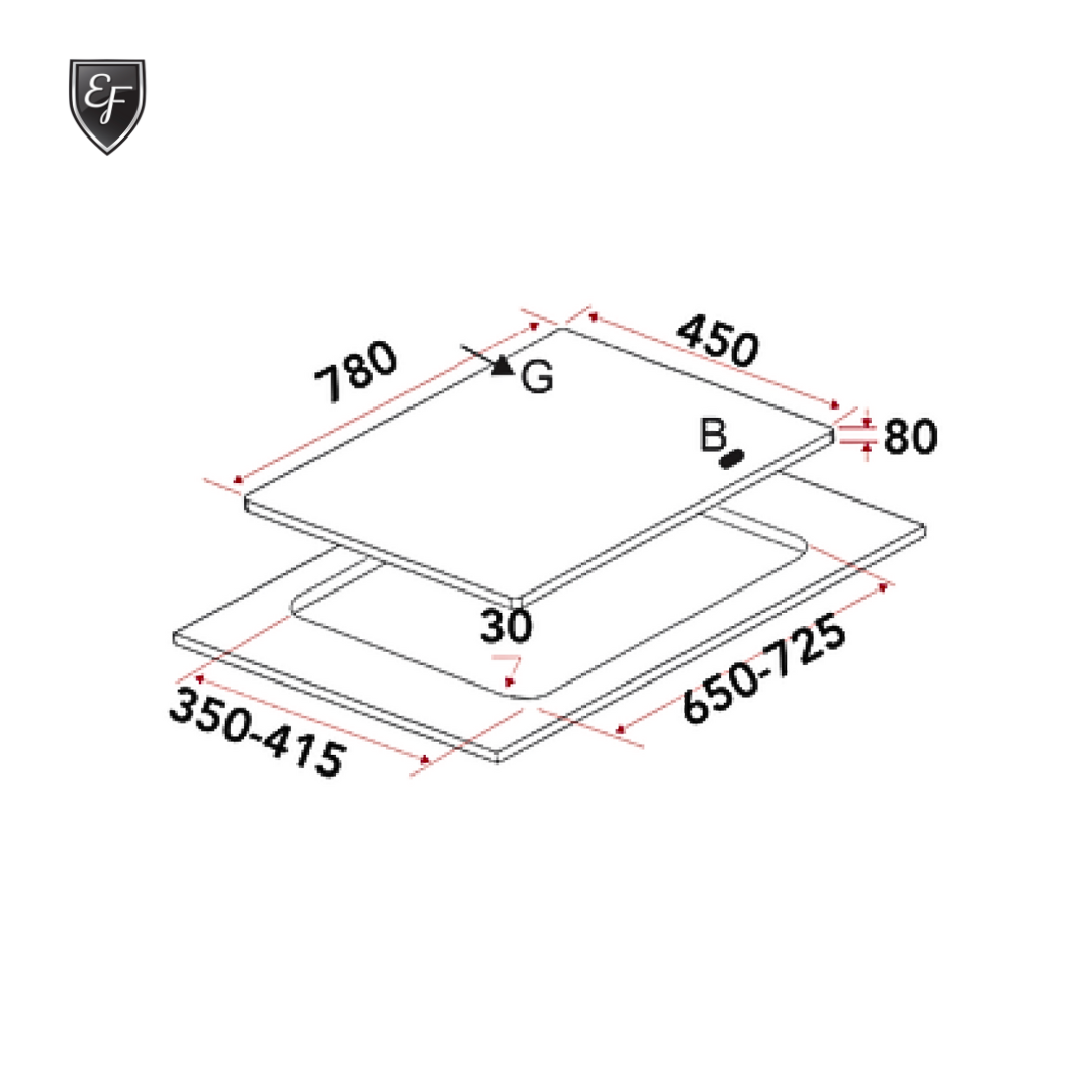 78cm 2 Burners Black Glass Gas Hob