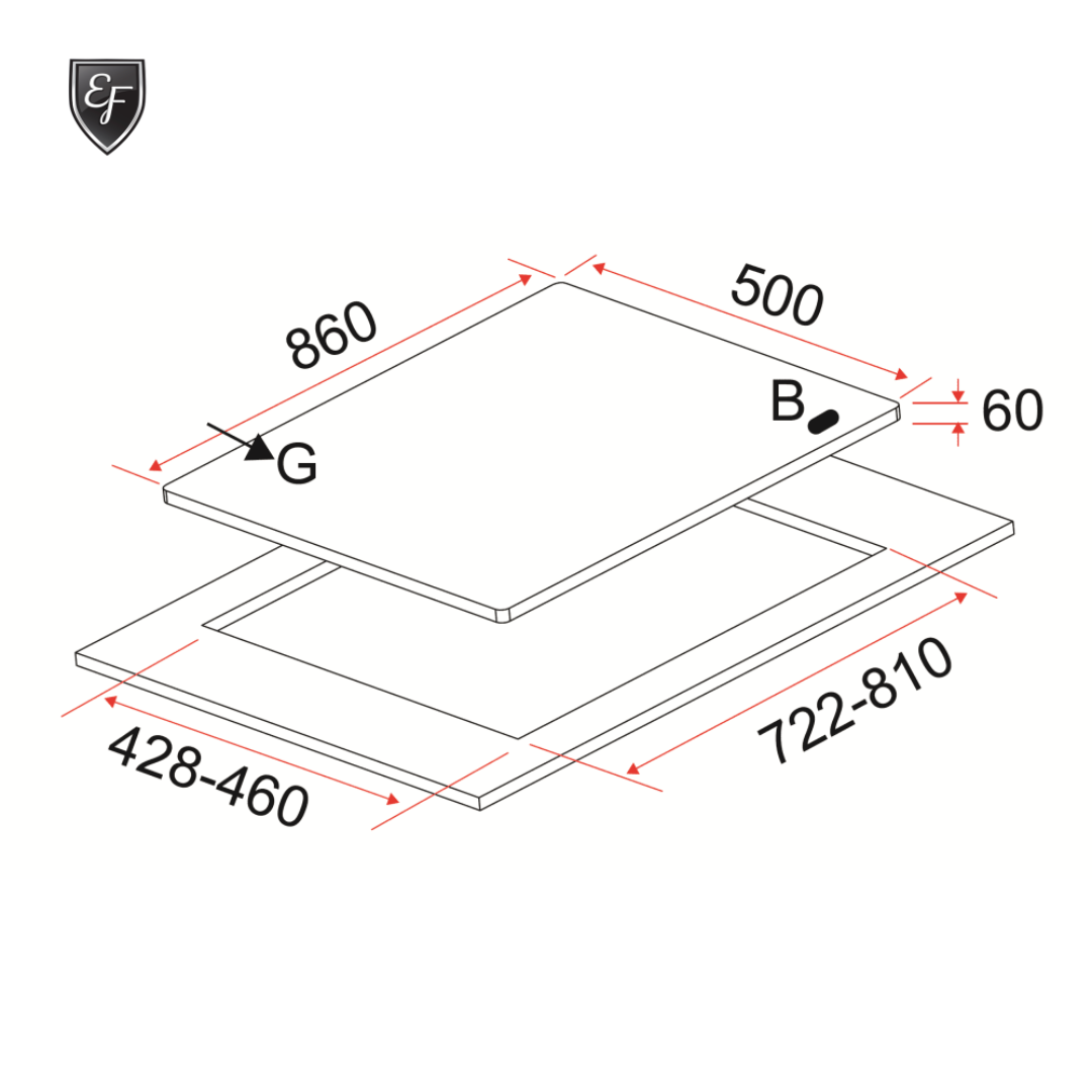 86cm 3 Burners  Black Glass Gas Hob | EFH 9730 TN VGB