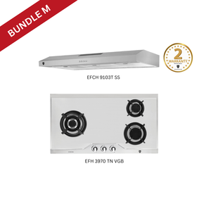 [Bundle M] 90cm Conventional Hood + 86cm 3 Burners Stainless Steel Gas Hob