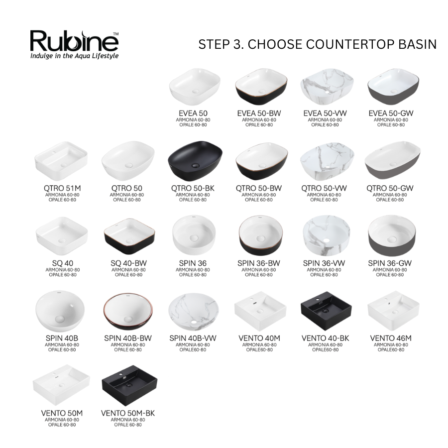 60cm Pull-To-Open Vanity Cabinet + Countertop Basin | RBF-1964-TO/VW/GM