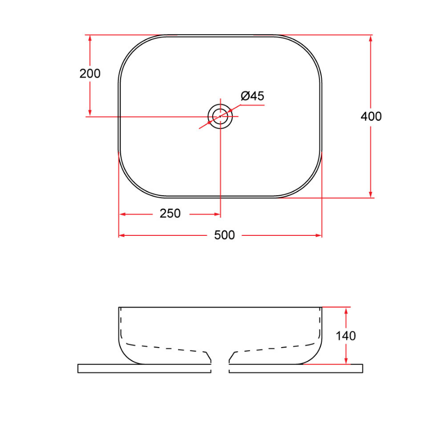 Countertop Rectangular Ceramic Basin | EVEA 50-BW