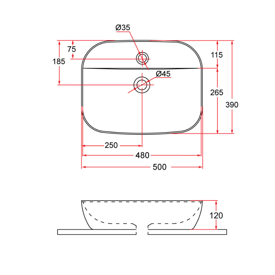 Countertop Rectangular Ceramic Basin | EVEA 50M