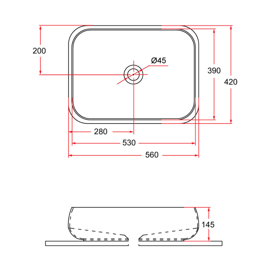 Countertop Rectangular Ceramic Basin | EVEA 56-BK