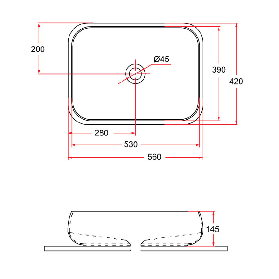 Countertop Rectangular Ceramic Basin | EVEA 56