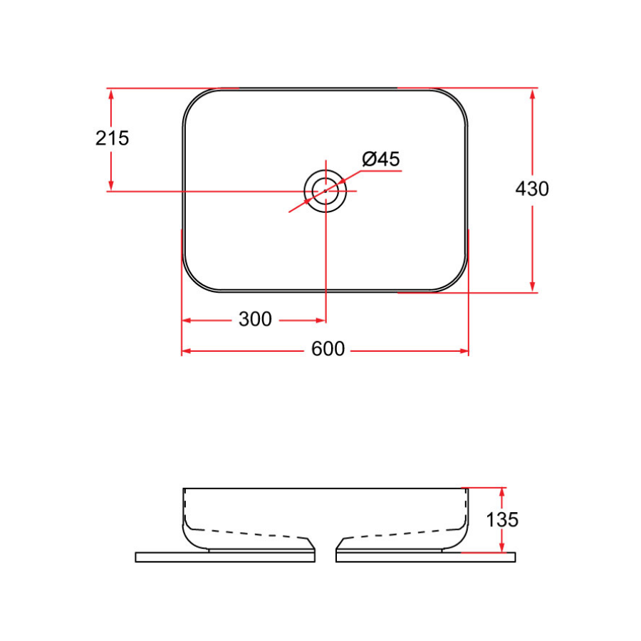 Countertop Rectangular Ceramic Basin | EVEA 60-BW