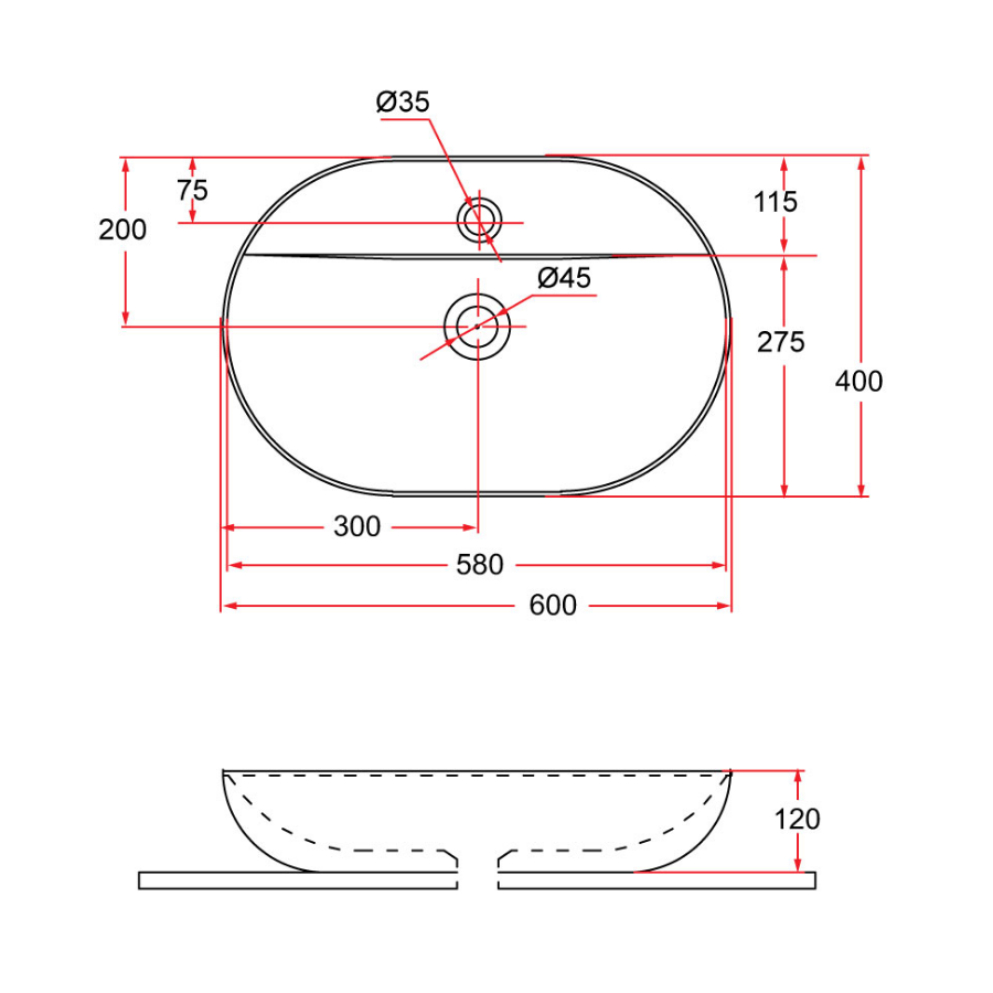 Countertop Rectangular Ceramic Basin | EVEA 60M